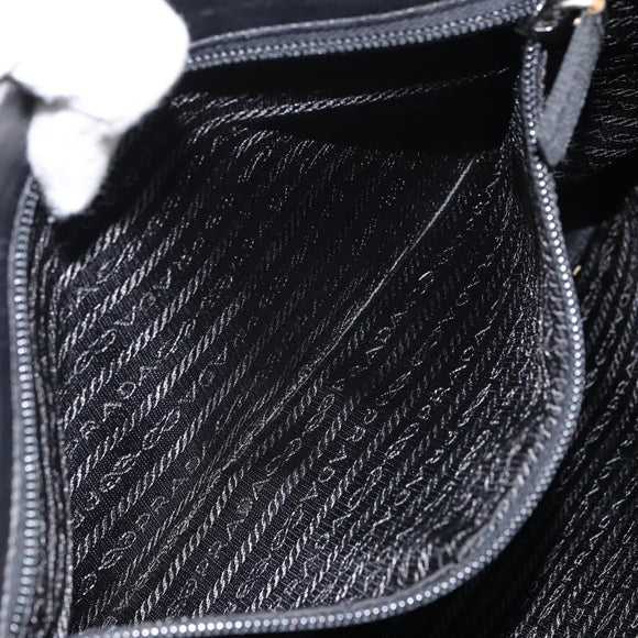 PRADA Tote Bag Nylon Leather Black Silver Auth gh1640