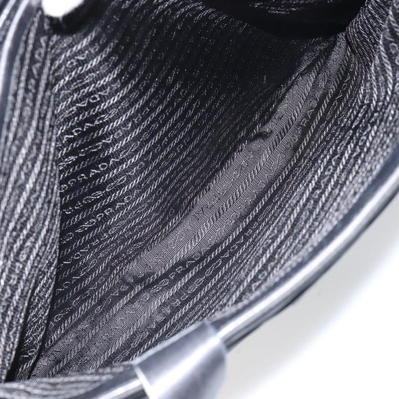 PRADA Tote Bag Nylon Leather Black Silver Auth gh1640