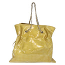 CHANEL COCO Mark Chain Tote Bag Patent leather Yellow Silver CC Auth gh1643-3