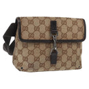 GUCCI GG Canvas Body Bag Beige Silver 92543 Auth gh1646-1