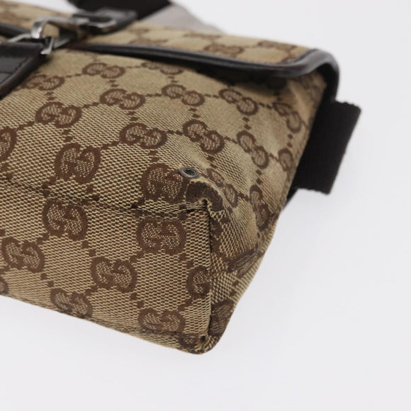 GUCCI GG Canvas Body Bag Beige Silver 92543 Auth gh1646