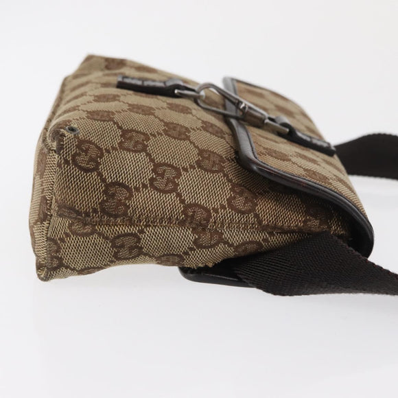 GUCCI GG Canvas Body Bag Beige Silver 92543 Auth gh1646
