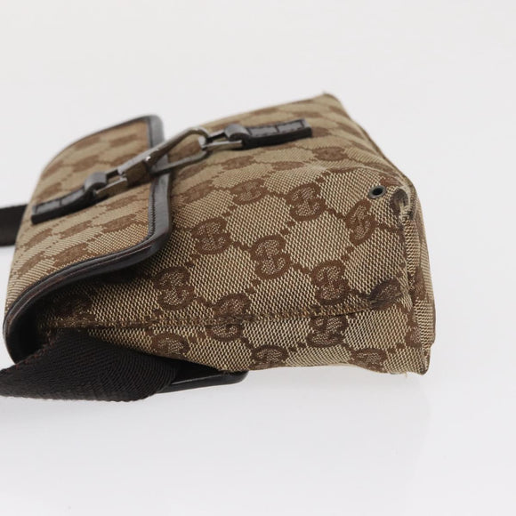 GUCCI GG Canvas Body Bag Beige Silver 92543 Auth gh1646