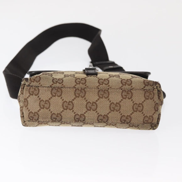 GUCCI GG Canvas Body Bag Beige Silver 92543 Auth gh1646