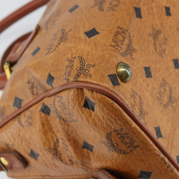 MCM Vicetos Logogram Hand Bag PVC Leather Brown Gold Auth gh1649
