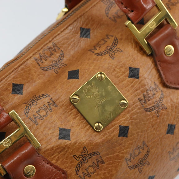 MCM Vicetos Logogram Hand Bag PVC Leather Brown Gold Auth gh1649