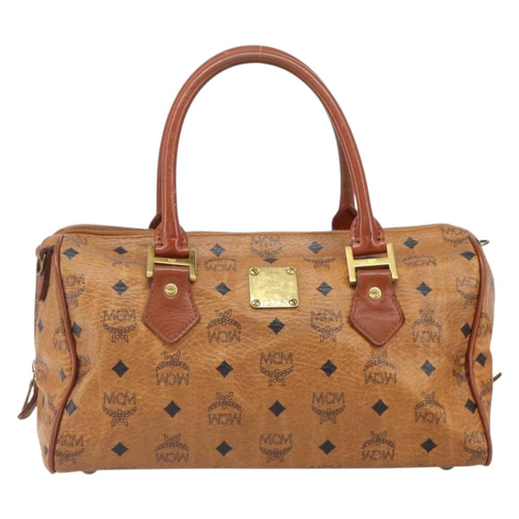 MCM Vicetos Logogram Hand Bag PVC Leather Brown Gold Auth gh1649