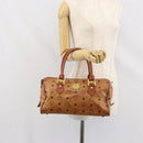 MCM Vicetos Logogram Hand Bag PVC Leather Brown Gold Auth gh1649-22