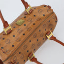 MCM Vicetos Logogram Hand Bag PVC Leather Brown Gold Auth gh1649-6