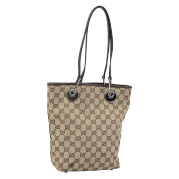 GUCCI GG Canvas Tote Bag Beige Silver 120840 Auth gh1653