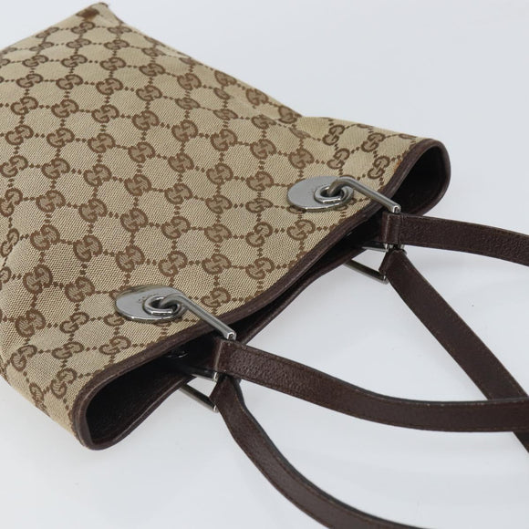 GUCCI GG Canvas Tote Bag Beige Silver 120840 Auth gh1653