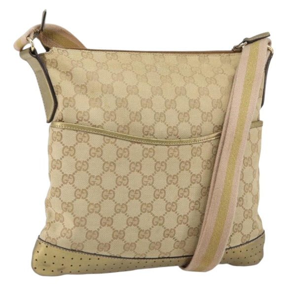 GUCCI GG Canvas Shoulder Bag Beige Gold 145857 Auth gh1654