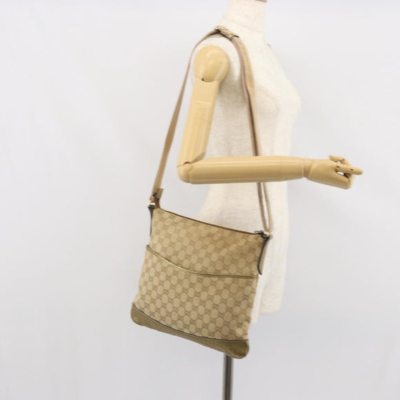 GUCCI GG Canvas Shoulder Bag Beige Gold 145857 Auth gh1654