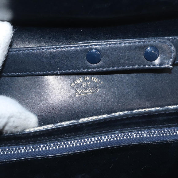 GUCCI GG Supreme Shoulder Bag PVC Navy Gold Auth gh1657