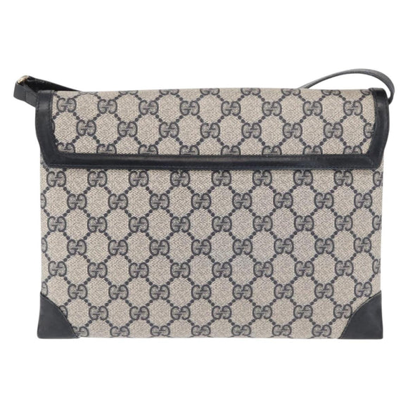 GUCCI GG Supreme Shoulder Bag PVC Navy Gold Auth gh1657