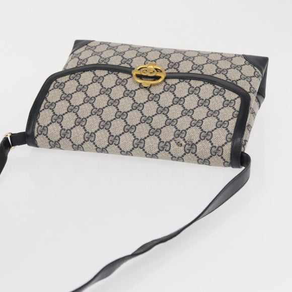 GUCCI GG Supreme Shoulder Bag PVC Navy Gold Auth gh1657