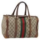 GUCCI GG Supreme Web Sherry Line Hand Bag PVC Beige Auth gh1658-1