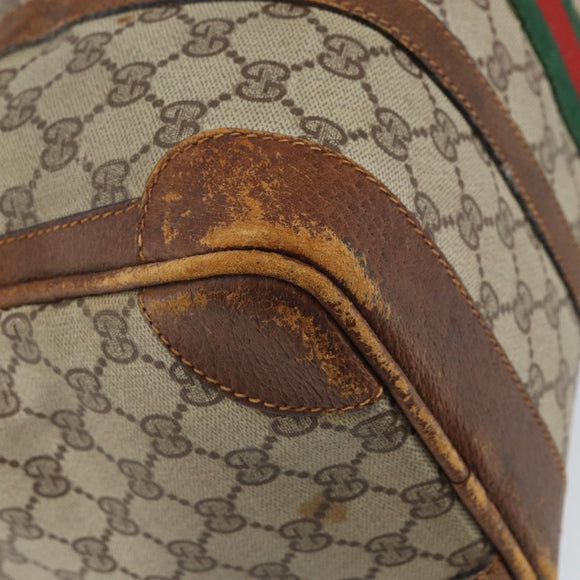 GUCCI GG Supreme Web Sherry Line Hand Bag PVC Beige Auth gh1658