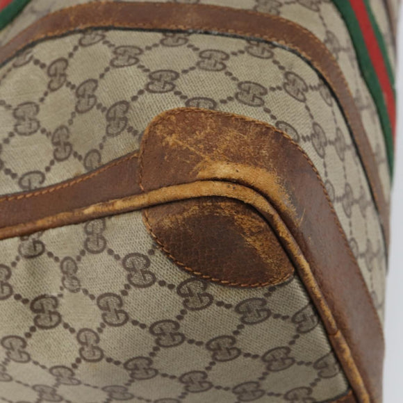 GUCCI GG Supreme Web Sherry Line Hand Bag PVC Beige Auth gh1658