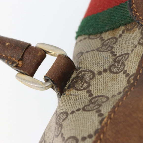 GUCCI GG Supreme Web Sherry Line Hand Bag PVC Beige Auth gh1658