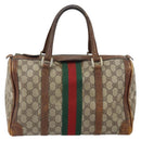GUCCI GG Supreme Web Sherry Line Hand Bag PVC Beige Auth gh1658-2