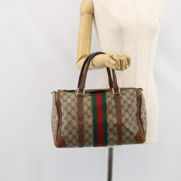 GUCCI GG Supreme Web Sherry Line Hand Bag PVC Beige Auth gh1658
