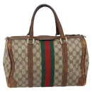GUCCI GG Supreme Web Sherry Line Hand Bag PVC Beige Auth gh1658-3
