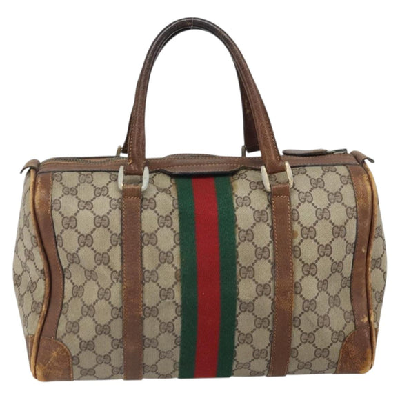 GUCCI GG Supreme Web Sherry Line Hand Bag PVC Beige Auth gh1658