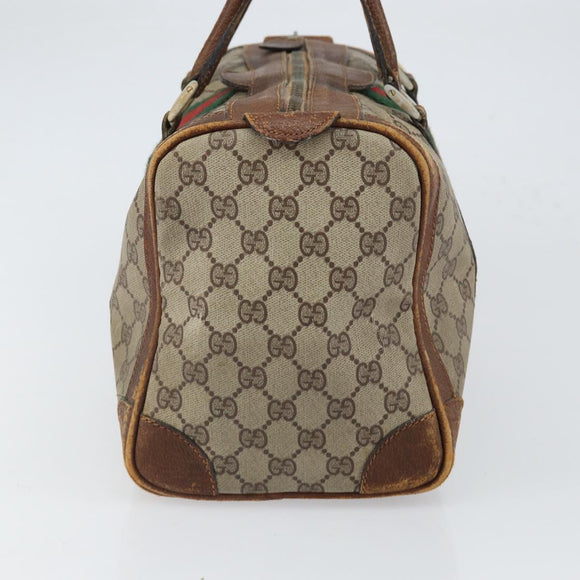 GUCCI GG Supreme Web Sherry Line Hand Bag PVC Beige Auth gh1658