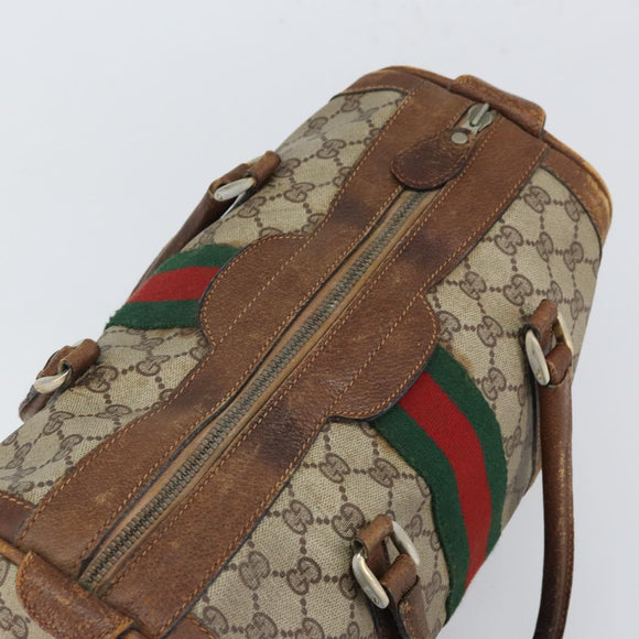 GUCCI GG Supreme Web Sherry Line Hand Bag PVC Beige Auth gh1658