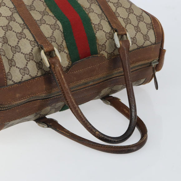 GUCCI GG Supreme Web Sherry Line Hand Bag PVC Beige Auth gh1658