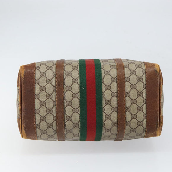 GUCCI GG Supreme Web Sherry Line Hand Bag PVC Beige Auth gh1658