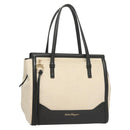 Salvatore Ferragamo Gancini Amy Tote Bag Canvas Beige Black gold Auth gh166-1