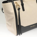 Salvatore Ferragamo Gancini Amy Tote Bag Canvas Beige Black gold Auth gh166-15