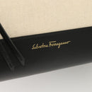 Salvatore Ferragamo Gancini Amy Tote Bag Canvas Beige Black gold Auth gh166-16