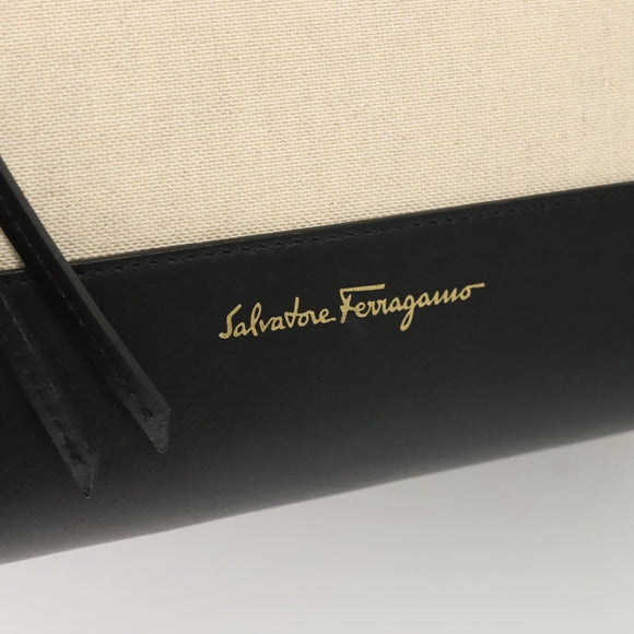 Salvatore Ferragamo Gancini Amy Tote Bag Canvas Beige Black gold Auth gh166