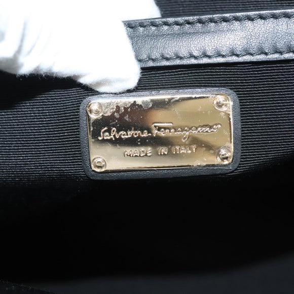 Salvatore Ferragamo Gancini Amy Tote Bag Canvas Beige Black gold Auth gh166