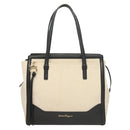 Salvatore Ferragamo Gancini Amy Tote Bag Canvas Beige Black gold Auth gh166-2