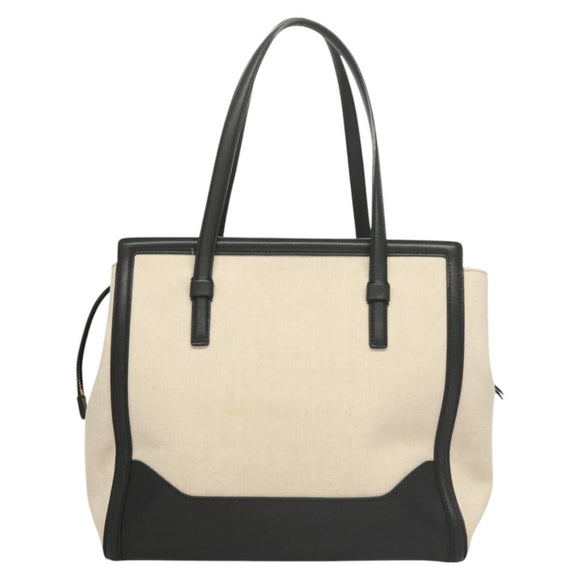 Salvatore Ferragamo Gancini Amy Tote Bag Canvas Beige Black gold Auth gh166