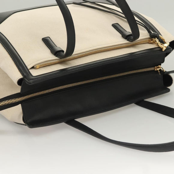 Salvatore Ferragamo Gancini Amy Tote Bag Canvas Beige Black gold Auth gh166
