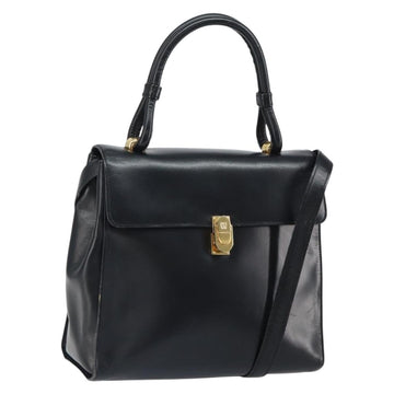 LOEWE Hand Bag Leather 2way Black Gold Auth gh1661