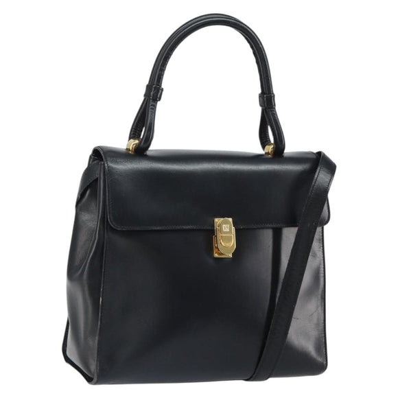 LOEWE Hand Bag Leather 2way Black Gold Auth gh1661