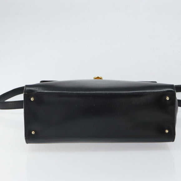 LOEWE Hand Bag Leather 2way Black Gold Auth gh1661
