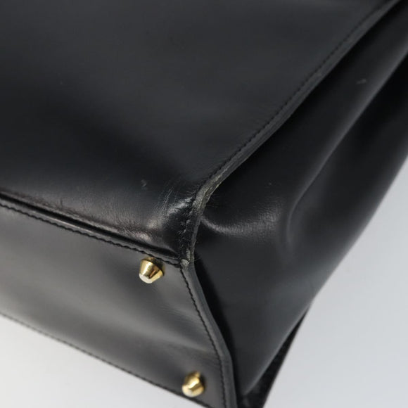 LOEWE Hand Bag Leather 2way Black Gold Auth gh1661