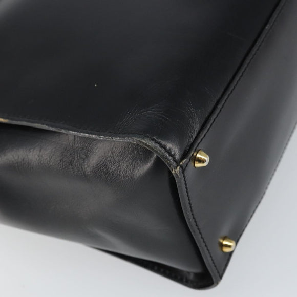 LOEWE Hand Bag Leather 2way Black Gold Auth gh1661