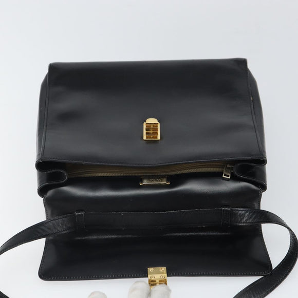 LOEWE Hand Bag Leather 2way Black Gold Auth gh1661