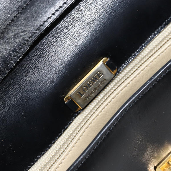 LOEWE Hand Bag Leather 2way Black Gold Auth gh1661