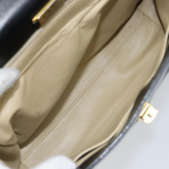 LOEWE Hand Bag Leather 2way Black Gold Auth gh1661