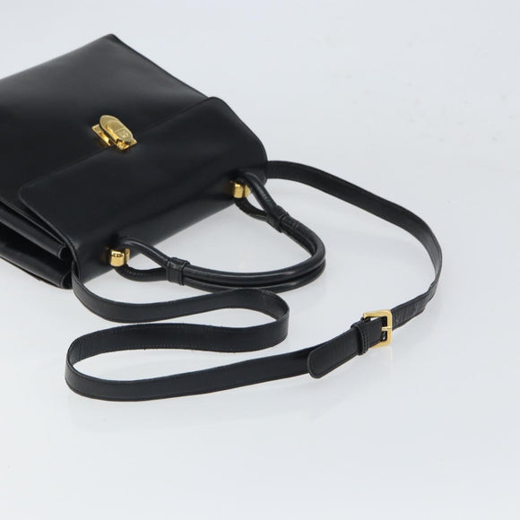 LOEWE Hand Bag Leather 2way Black Gold Auth gh1661