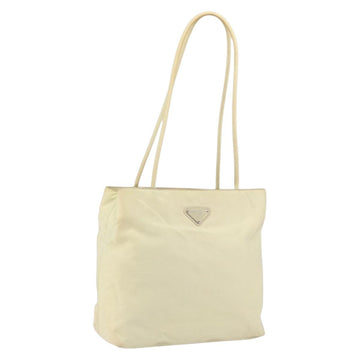 PRADA Tote Bag Nylon Beige Silver Auth gh1662
